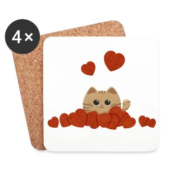 Cute cat surrounded by hearts for Valentine's Day - Coasters (set of 4) - white - Front