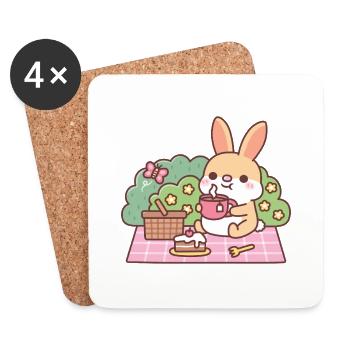 Cute Rabbit Enjoying Tea At Picnic - Coasters (set of 4) - white - Front