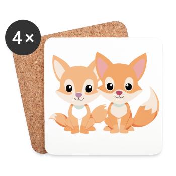 Deux petits renards amis complices - Dessous de verre (lot de 4) - blanc - Devant