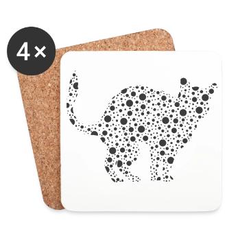 Punktierte Katzen Silhouette - Untersetzer (4er-Set) - Weiß - Vorne