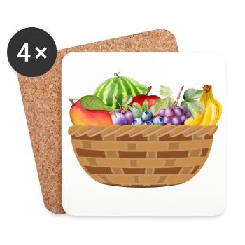 Fruit basket with colorful fruit motif - Coasters (set of 4) - white - Front