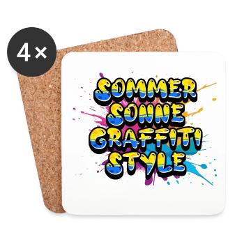 Sommer Sonne Graffiti Style Schriftzug - Untersetzer (4er-Set) - Weiß - Vorne
