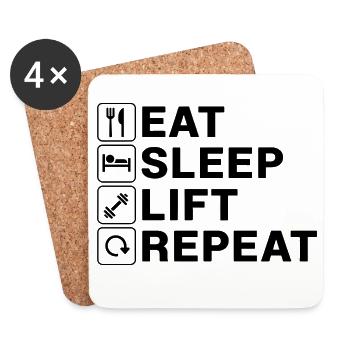 Manger Sleep Lift Répéter Citation d’amateur de gym - Dessous de verre (lot de 4) - blanc - Devant