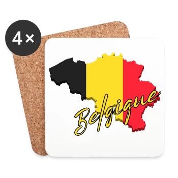 Map of Belgium, flag of Belgium - Coasters (set of 4) - white - Front