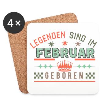 Les légendes naissent en février - fête d’anniversaire - Dessous de verre (lot de 4) - blanc - Devant