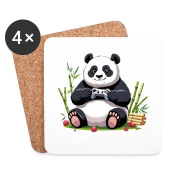 Cute Panda with Gaming Controller - Coasters (set of 4) - white - Front
