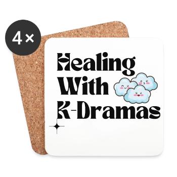 Healing With K-Dramas | Cute Cloud Aesthetic gift - Coasters (set of 4) - white - Front