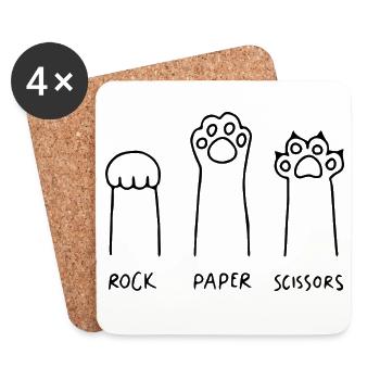 cat rock paper scissors funny - Coasters (set of 4) - white - Front