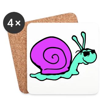 Snail Sunglasses Cool Black Glasses Smile - Coasters (set of 4) - white - Front