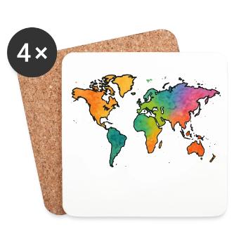 Weltkarte Aquarell Regenbogen - Untersetzer (4er-Set) - Weiß - Vorne