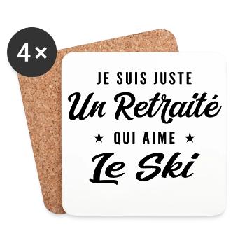Retraité Skieur Humour Cadeau Retraite - Dessous de verre (lot de 4) - blanc - Devant