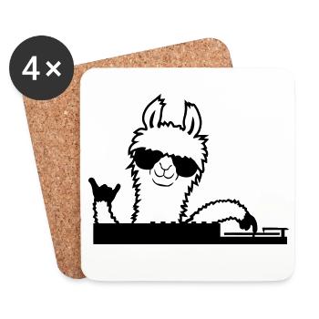 Llama DJ Cool Party Musique DJ Lunettes de soleil Mignon - Dessous de verre (lot de 4) - blanc - Devant