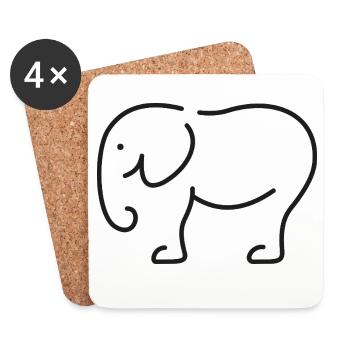 Croquis d’éléphant – Motif animalier minimaliste - Dessous de verre (lot de 4) - blanc - Devant