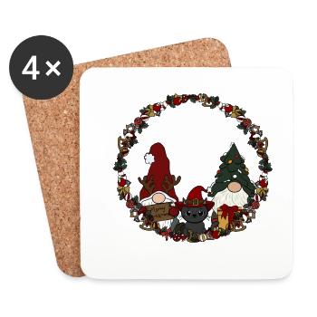 Gnome with cat in Christmas wreath - Coasters (set of 4) - white - Front