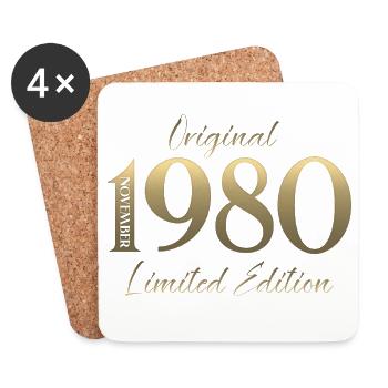 45ème Anniversaire Original Novembre Millésime 1980 - Dessous de verre (lot de 4) - blanc - Devant