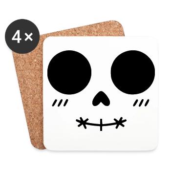 Visage de crâne kawaii minimaliste - Dessous de verre (lot de 4) - blanc - Devant
