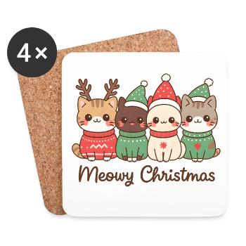 Meowy Christmas Cat Squad, Kittens  - Coasters (set of 4) - white - Front
