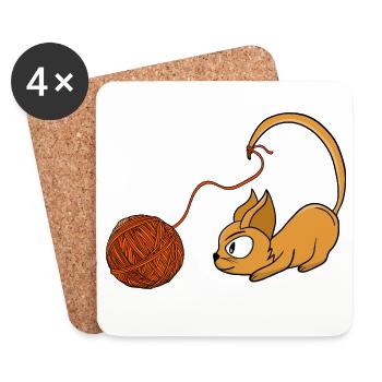 Playful Orange Cat Chasing Yarn - Coasters (set of 4) - white - Front