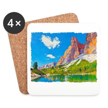 Lake in the Dolomites with paint effect - Coasters (set of 4) - white - Front