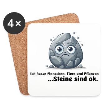 Stein, Ich hasse Menschen, Tiere und Pflanzen... - Untersetzer (4er-Set) - Weiß - Vorne