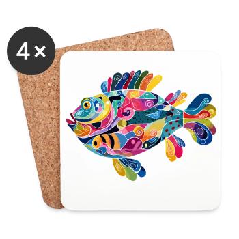Colorful Abstract Fish Spirals - Coasters (set of 4) - white - Front