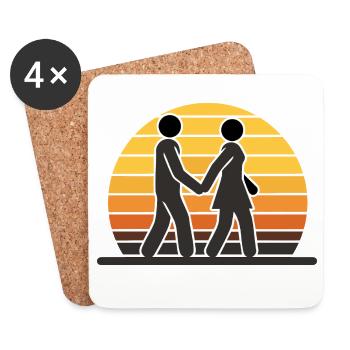 Couple au coucher du soleil - Dessous de verre (lot de 4) - blanc - Devant
