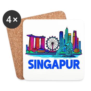 Skyline de Singapour - Dessous de verre (lot de 4) - blanc - Devant