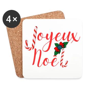 Joyeux Noël typographie festive candy cane - Dessous de verre (lot de 4) - blanc - Devant