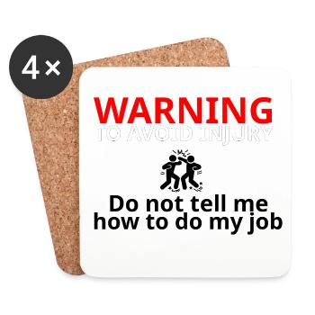 WARNING | Funny Work Safety Humor - Coasters (set of 4) - white - Front