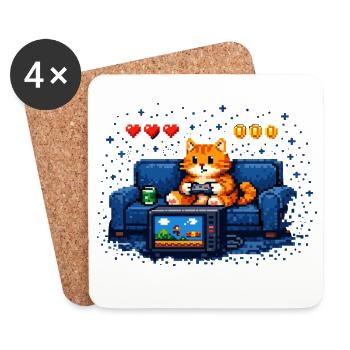 Zocken Katze – PC Gamer Humor - Untersetzer (4er-Set) - Weiß - Vorne