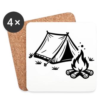 Zelt Lagerfeuer Camping - Untersetzer (4er-Set) - Weiß - Vorne