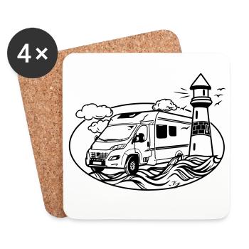Camping-car au bord de la mer - Dessous de verre (lot de 4) - blanc - Devant