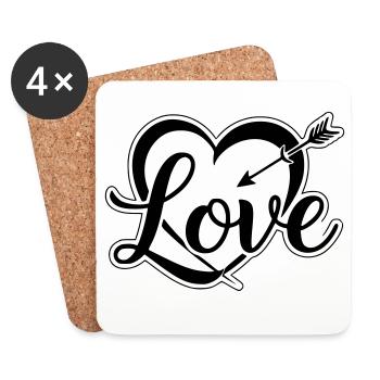 Cœur love st valentin - Dessous de verre (lot de 4) - blanc - Devant