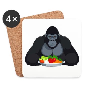 Cool Gorilla with Vegetable Plate Monkey Motif - Coasters (set of 4) - white - Front