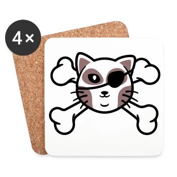 Pirate Kitten Skull Patch - Coasters (set of 4) - white - Front