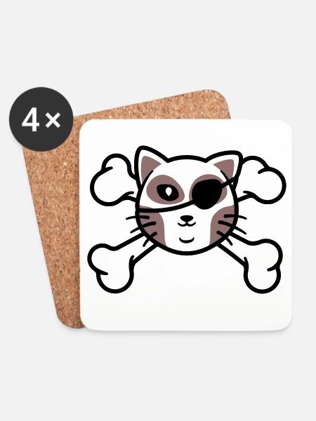 Pirate Kitten Skull Patch - Coasters (set of 4) - white