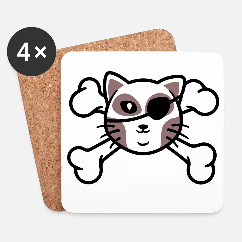 Piraten-Kätzchen-Schädelpatch - Untersetzer (4er-Set) - Weiß