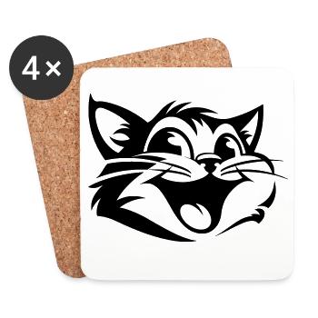 Laughing Cat | Funny Cats T-Shirt - Coasters (set of 4) - white - Front