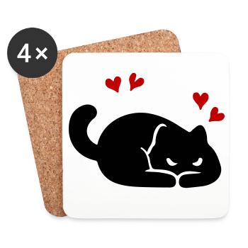 Katze Herz Liebe - Untersetzer (4er-Set) - Weiß - Vorne