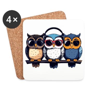 Three Cool Owls Trio With Sunglasses Headphones - Coasters (set of 4) - white - Front