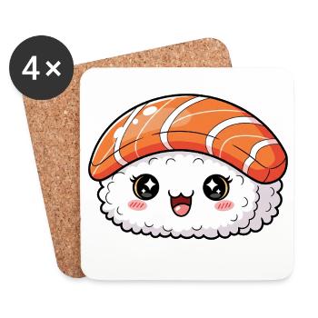 Sourire sushi au saumon de Kawaii et nigiri - Dessous de verre (lot de 4) - blanc - Devant