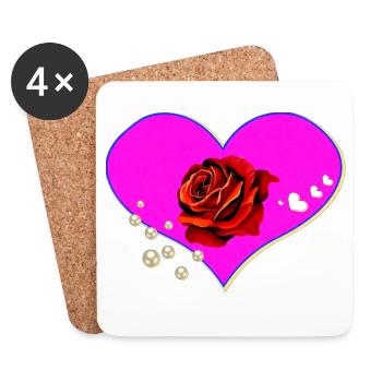 0Hearts, Roses, Pearls - Coasters (set of 4) - white - Front