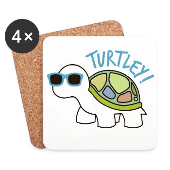 Cool Turtle with Sunglasses Turtley Saying - Coasters (set of 4) - white - Front