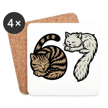 Sleeping 'Six Seven' cats - Coasters (set of 4) - white - Front