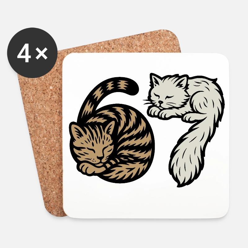 Schlafende 'Six Seven'-Katzen - Untersetzer (4er-Set) - Weiß
