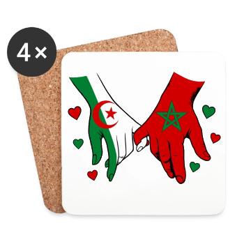 Algérie-Maroc Drapeau main dans la main - Dessous de verre (lot de 4) - blanc - Devant