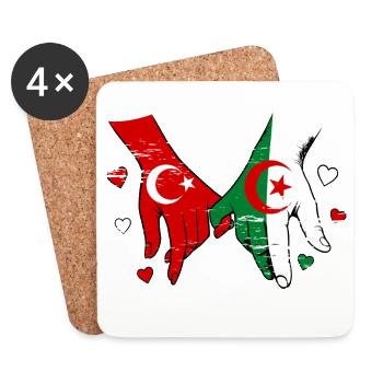 Türkei Algerien Flagge Händehalten used - Untersetzer (4er-Set) - Weiß - Vorne