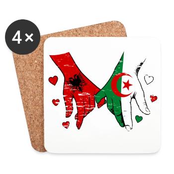 Albania Algeria flag hand holding used - Coasters (set of 4) - white - Front