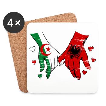Drapeaux Algérie-Albanie Tenus par la main utilisés - Dessous de verre (lot de 4) - blanc - Devant