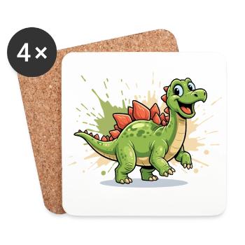 Cheerful Dino Stegosaurus Cartoon - Coasters (set of 4) - white - Front